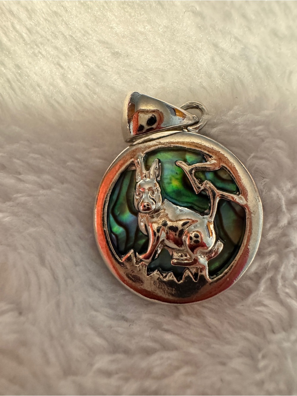 Silver-tone Abalone Dog Pendant